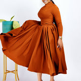 FASHIONABLE PLEATED PLUS SIZE SWING SKIRT DRESS_CWDMD3665