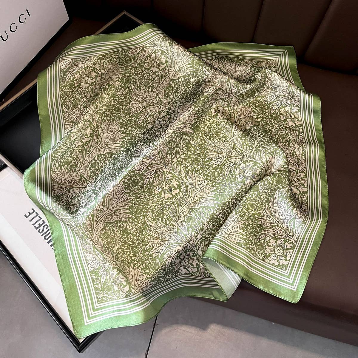 GREEN FLORAL SQUARE NECK SCARF FOR WOMEN_CWASC0538