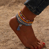 BOHO BEADED HEART TASSEL ANKLET COLORFUL VIBES_CWMM6341