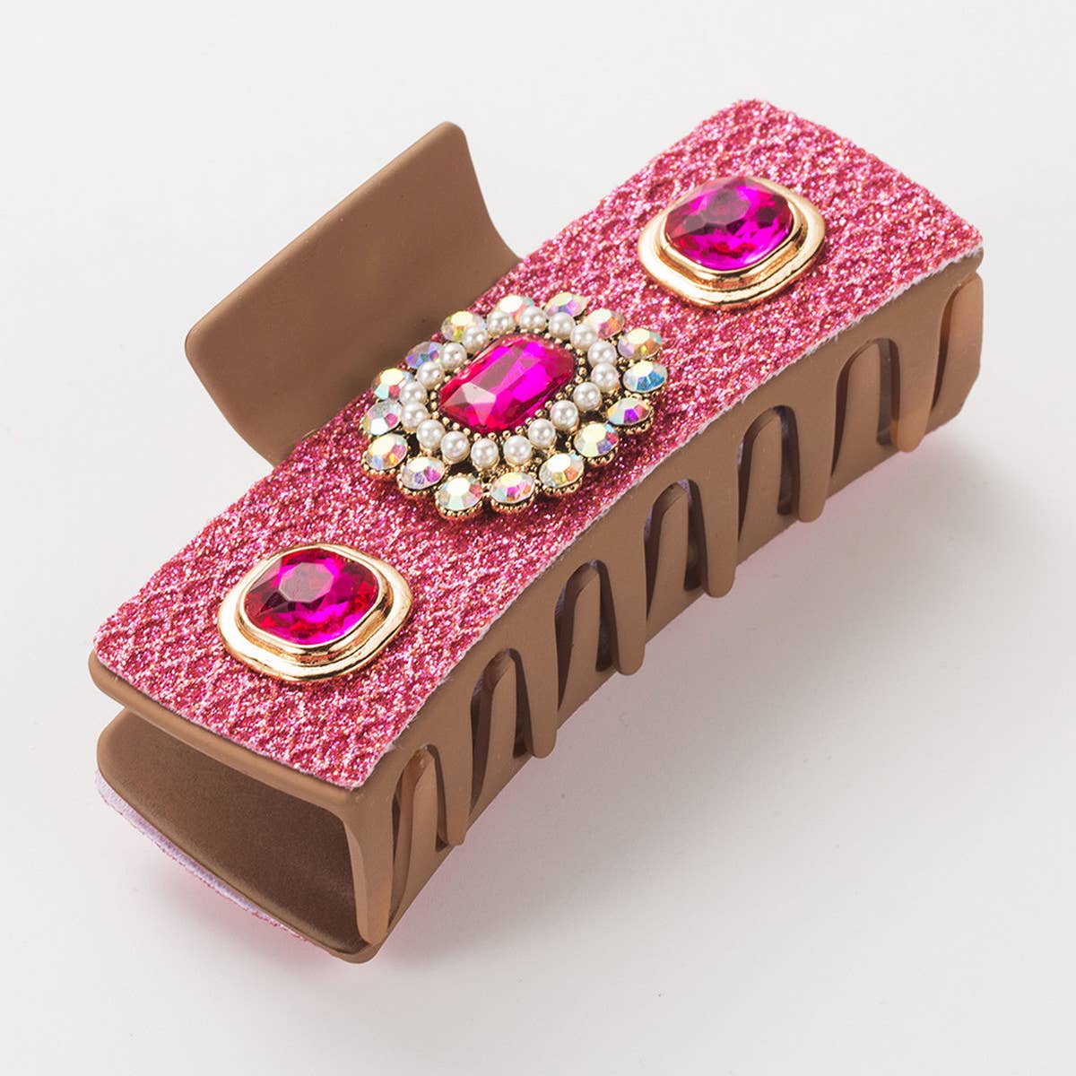 Vintage Pearl Turquoise Hair Claw Square Bun Clip_Cwaha1769