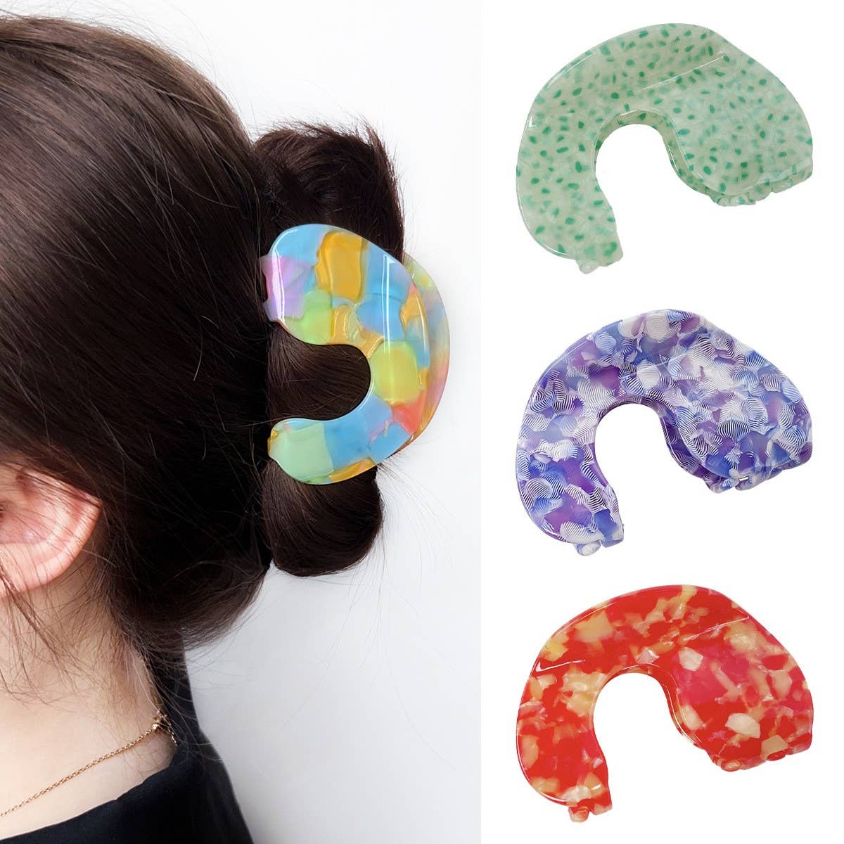 ELEGANT ACETATE HAIR CLAW BACK BUN SHARK CLIP_CWAHA1594