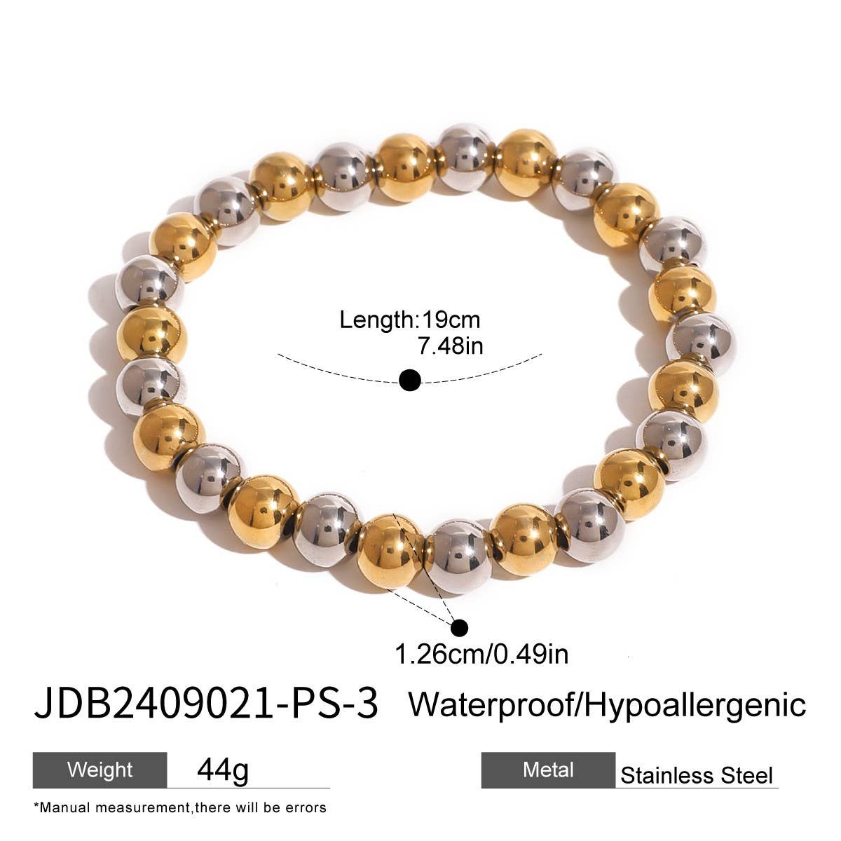 DESIGNER TWO TONE SOLID BEAD STRETCH BRACELET_CWAJE4794