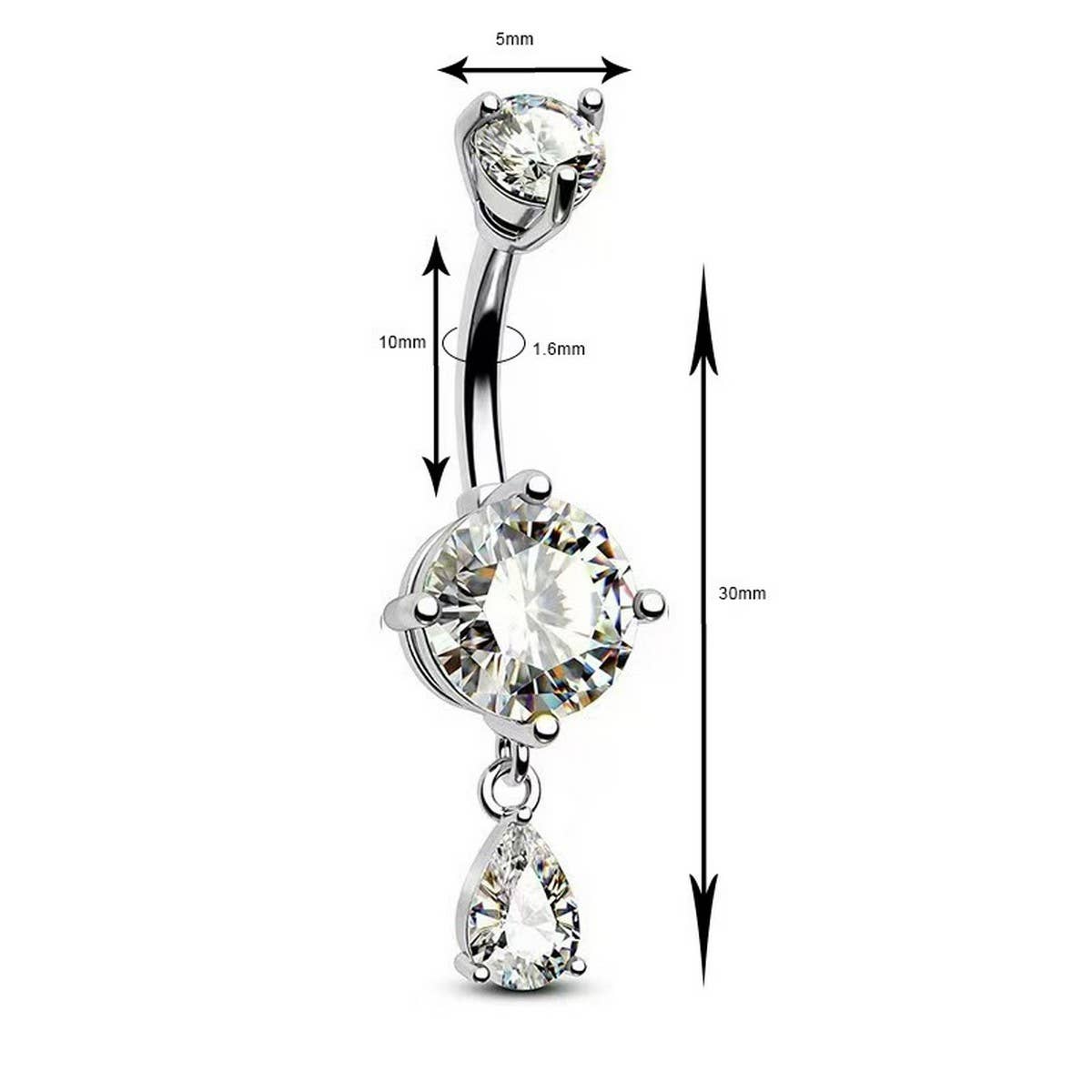 ROUND TEARDROP CZ BELLY RING IN STAINLESS STEEL_CWMM9246