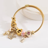 Trendy Beaded Steel Bracelet With Bear Crown_Cwmm8616