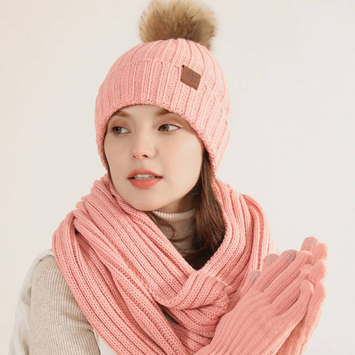 Winter Adult Outdoor Warm Knitted Scarf Suit Women_Cwmm2812
