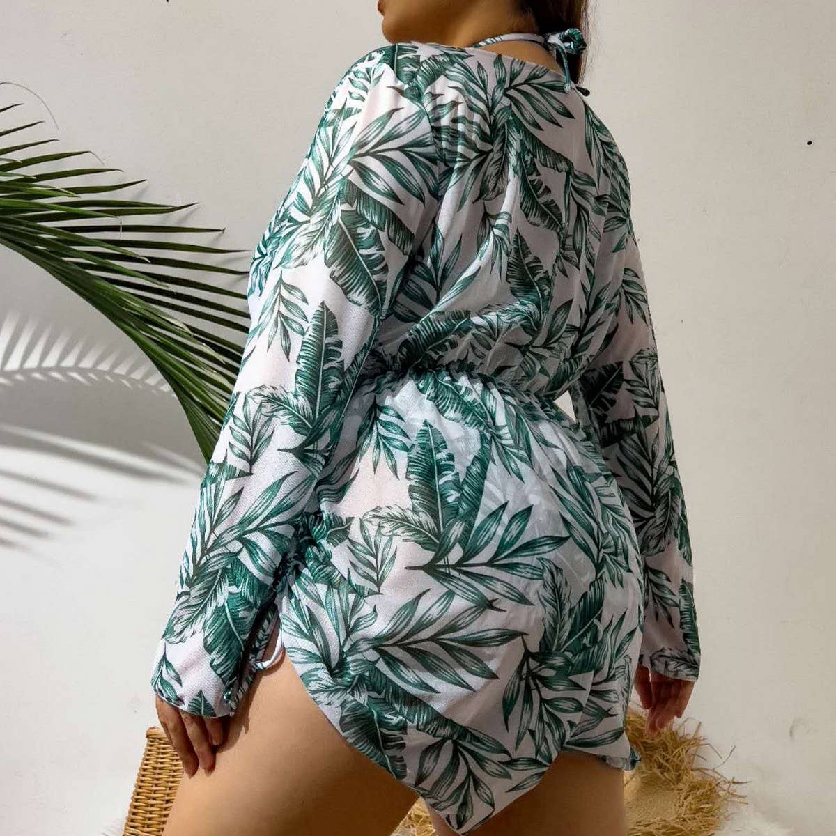 LEAVES SEXY PLUS SIZE SPLIT BIKINI SWIMSUIT_CWMW0223