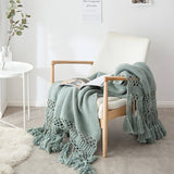 SOLID COLOR HOLLOW TASSEL HAND KNITTED BLANKET_CWMM2369