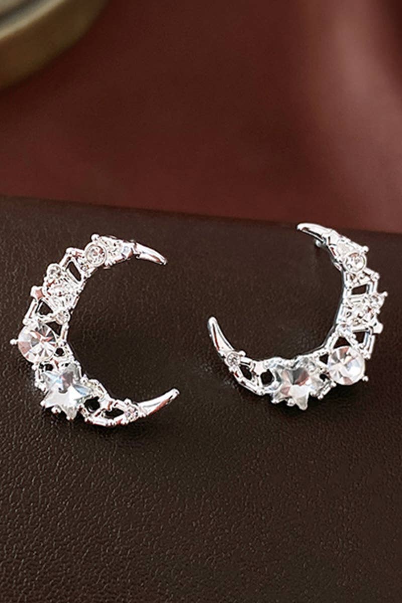 Women Simple And Sweet Zircon Moon Earrings