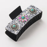 Vintage Pearl Turquoise Hair Claw Square Bun Clip_Cwaha1769