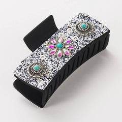 Vintage Pearl Turquoise Hair Claw Square Bun Clip_Cwaha1769