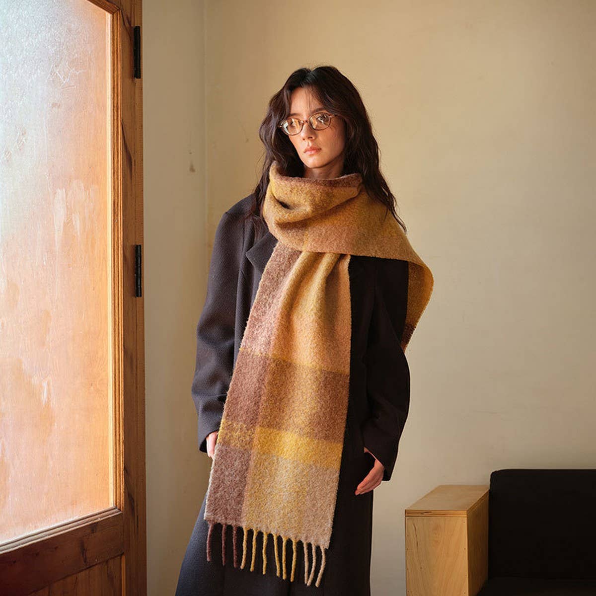 Wool Blend Stripe Scarfsoft Narrow Winter Wrap_Cwasc2356