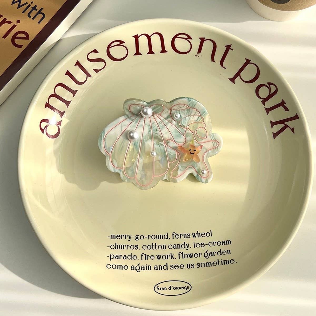 OCEAN SHELL STARFISH HAIR CLAW PEARL SHARK CLIP_CWAHA5898