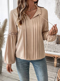 Solid-Color Casual Lace-Up V-Neck Stylish Shirt
