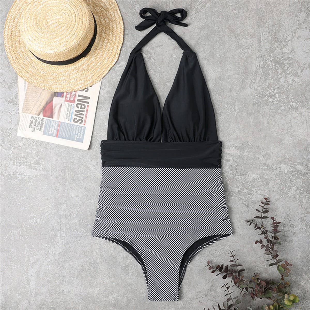 Womens Halter Backless One-Piece Swimsuit