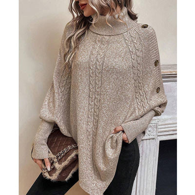 Stylish High-Neck Long-Sleeved Batsleeve Knitwear