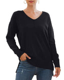 V-Neck Batwing Sleeve Solid Color Knit Sweater