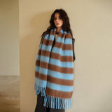 BLUE BROWN STRIPE SCARF THICK WINTER WRAP_CWASC2332