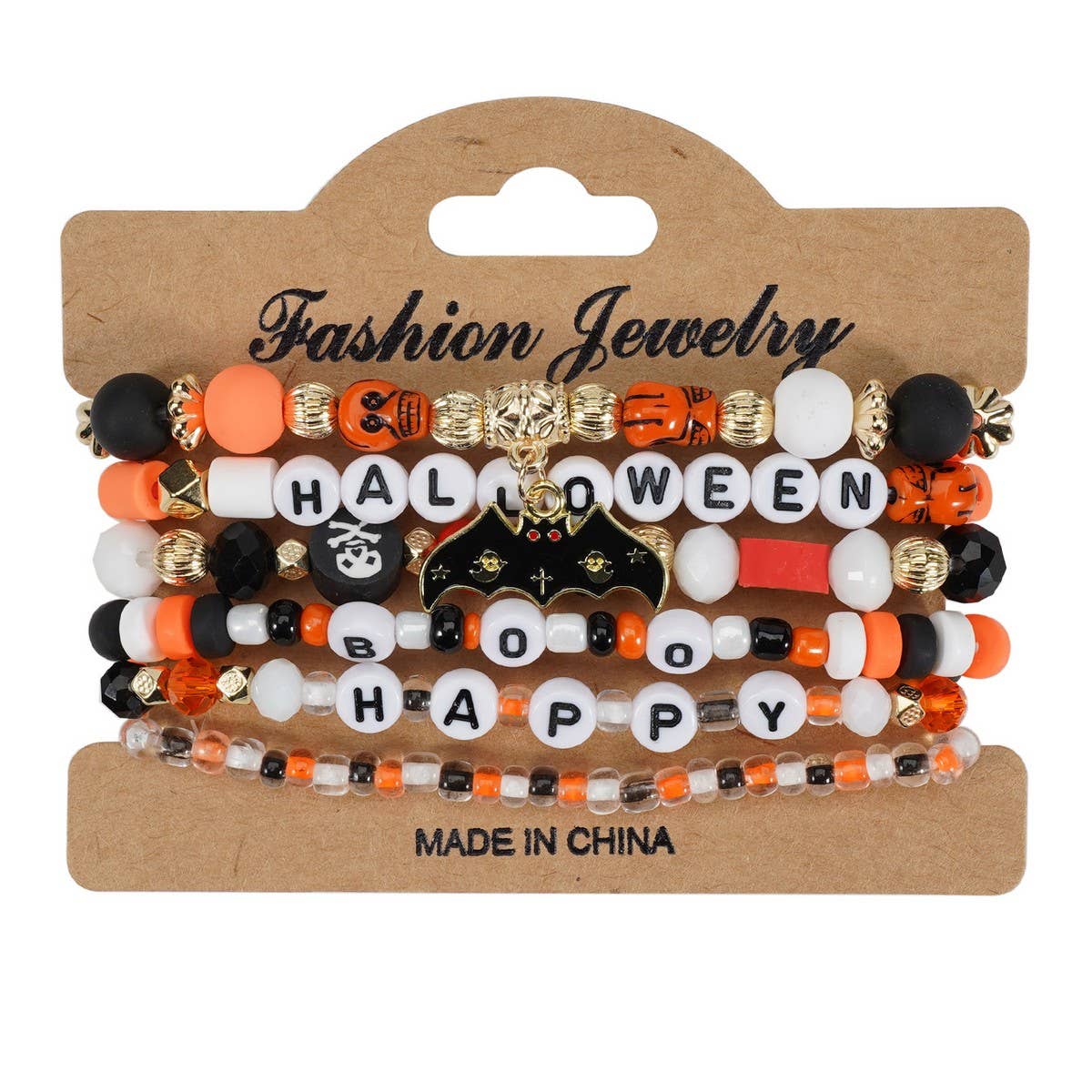 Halloween Pumpkin Ghost Beaded Bracelet_Cwaje05718