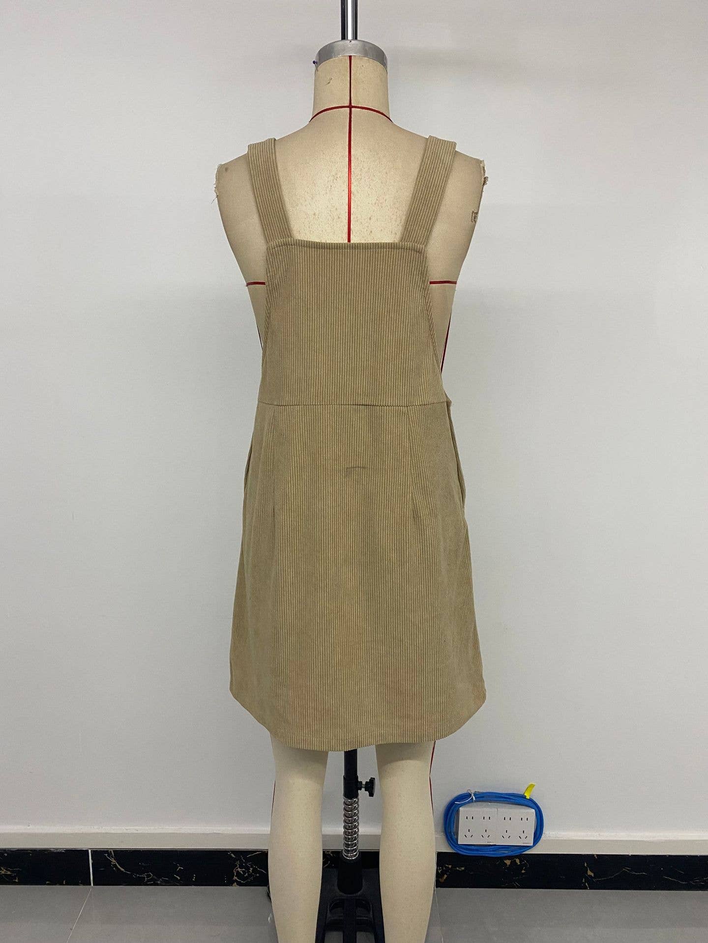 Solid-Color Casual Corduroy Strappy Dress