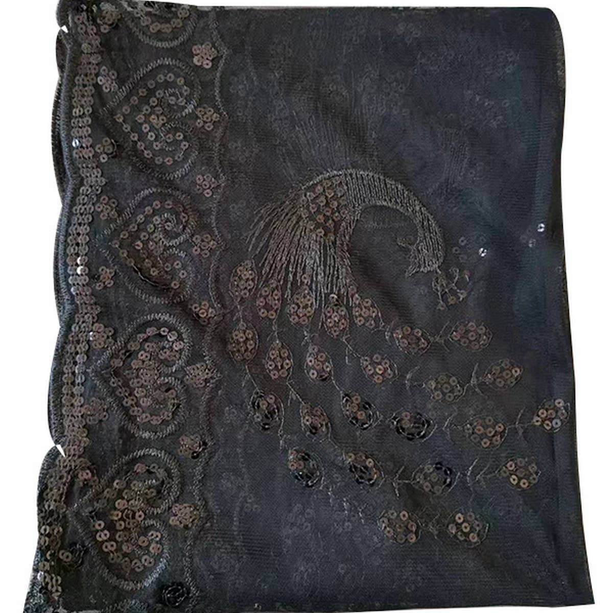 PEACOCK EMBROIDERED SEQUINED TASSEL CAPE_CWASC1077