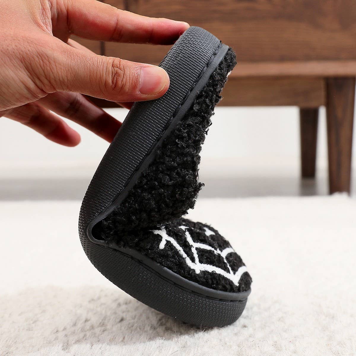 HALLOWEEN SPIDER WEB EMBROIDERED COTTON SLIPPERS_CWSHS0757