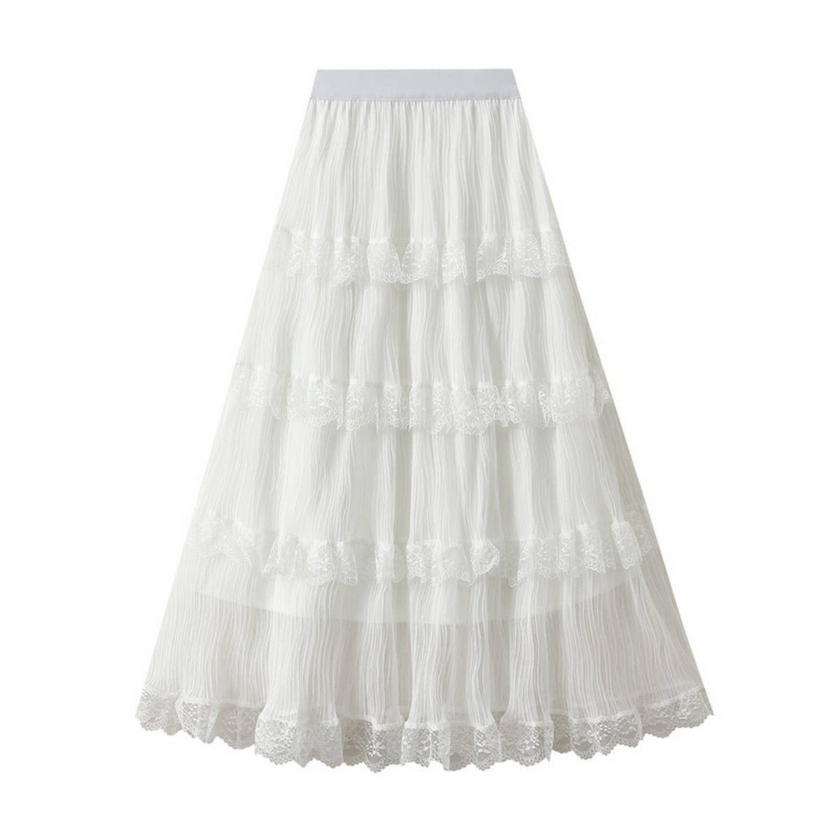 Wave Pleated Mesh Splicing Lace Skirt Cake Skirt_Cwbms0297