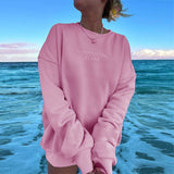 Solid Color Embroidered Pullover And Fleece Loose Hoodie