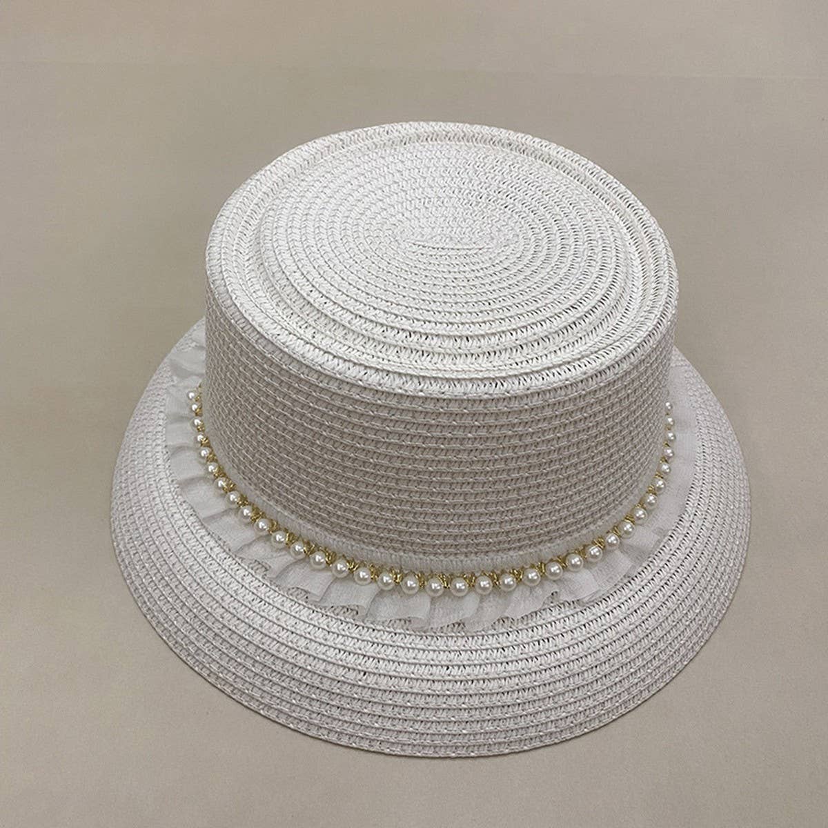 SUMMER FASHION LACE PEARL BRAIDED STRAW HAT_CWAH3564