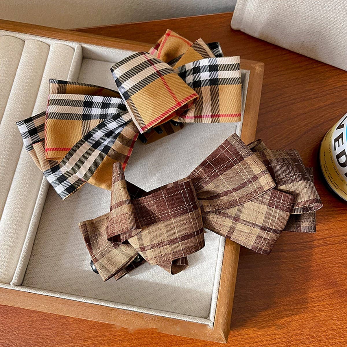 Plaid Bow Banana Hairclip Retro Ponytail Barrette_Cwaha07794