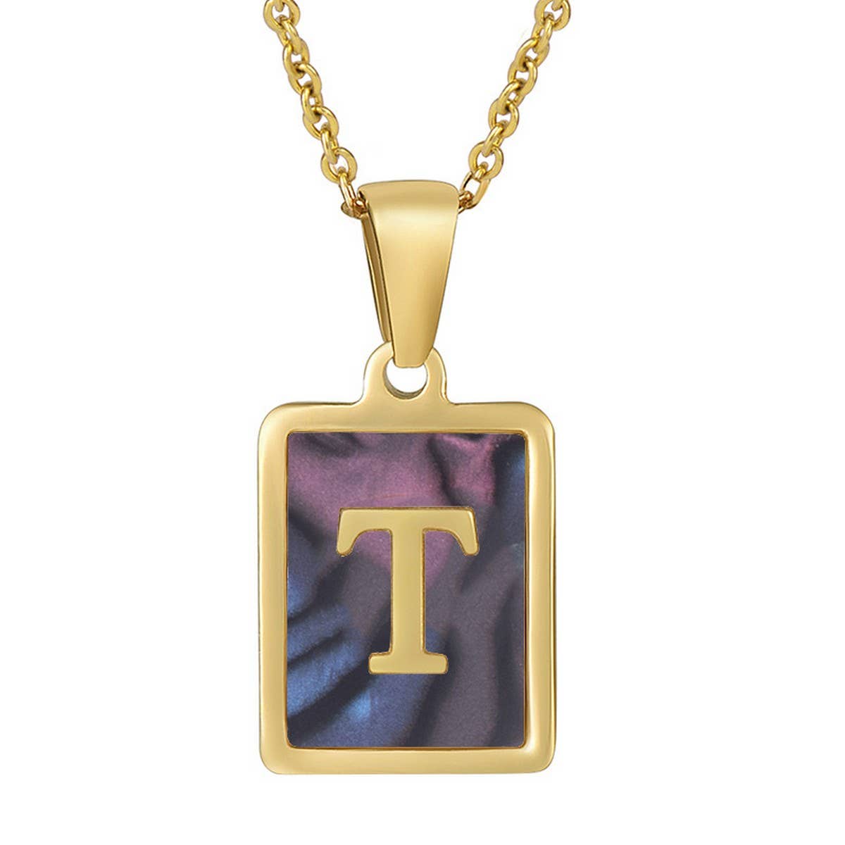 SQUARE SHELL 26 LETTER PENDANT NECKLACE_CWAJE0674