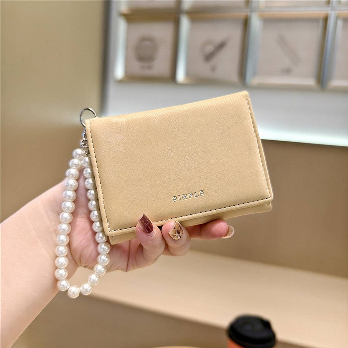 Velvet Pearl Letter Trifold Mini Wallet_Cwab06211