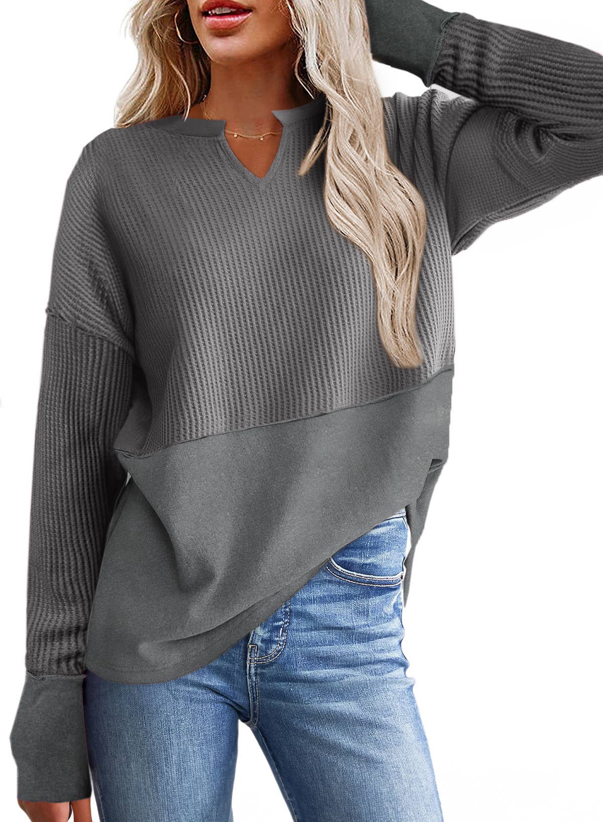 Solid Color Long Sleeve Patchwork Loose Hoodie