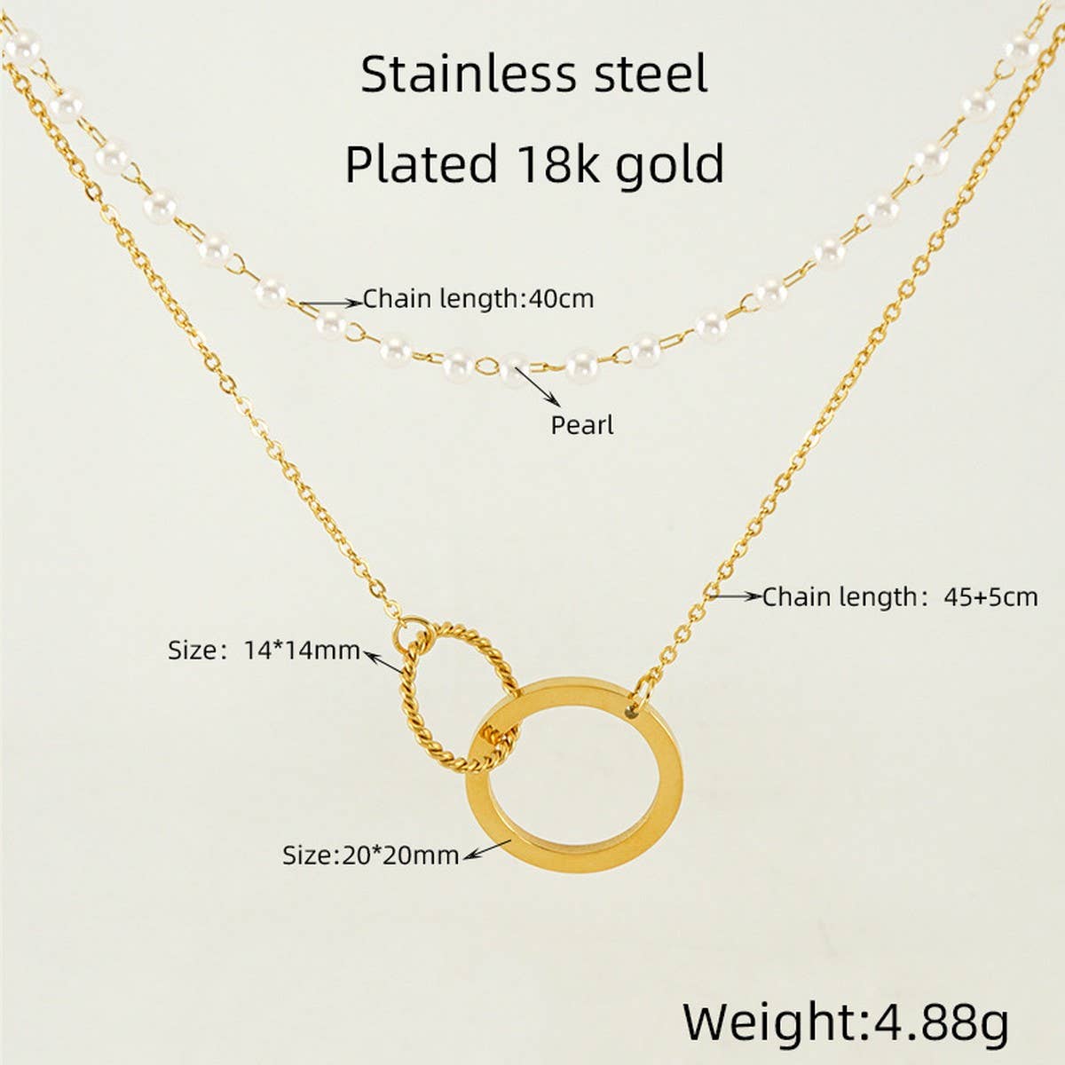 Cwaje1960_Vintage Pearl Double Chain Love Circular Necklace