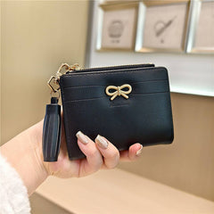 New Simple Solid Color Bow Tassel Zipper Wallet_Cwab06254