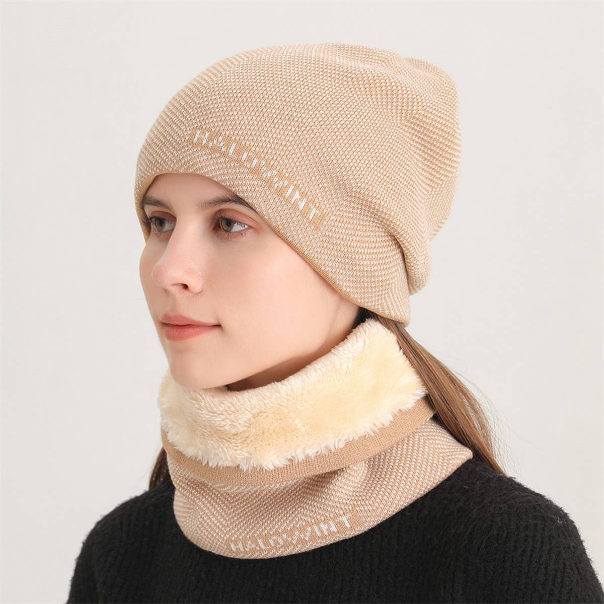 HERRINGBONE HOOD AND SCARF TWO PIECE SET_CWASC1043