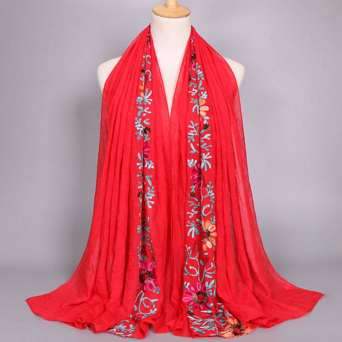 Embroidered Cotton Scarf Long Veil Shawl_Cwmm2002