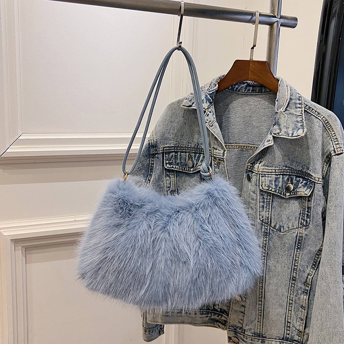 Winter Fashion All-Match Single Shoulder Plush Bag_Cwab3914