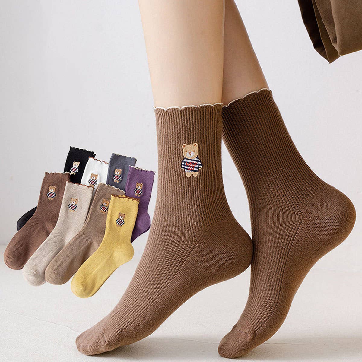 BREATHABLE AND SWEAT ABSORBENT CARTOON BEAR SOCKS_CWMS1396