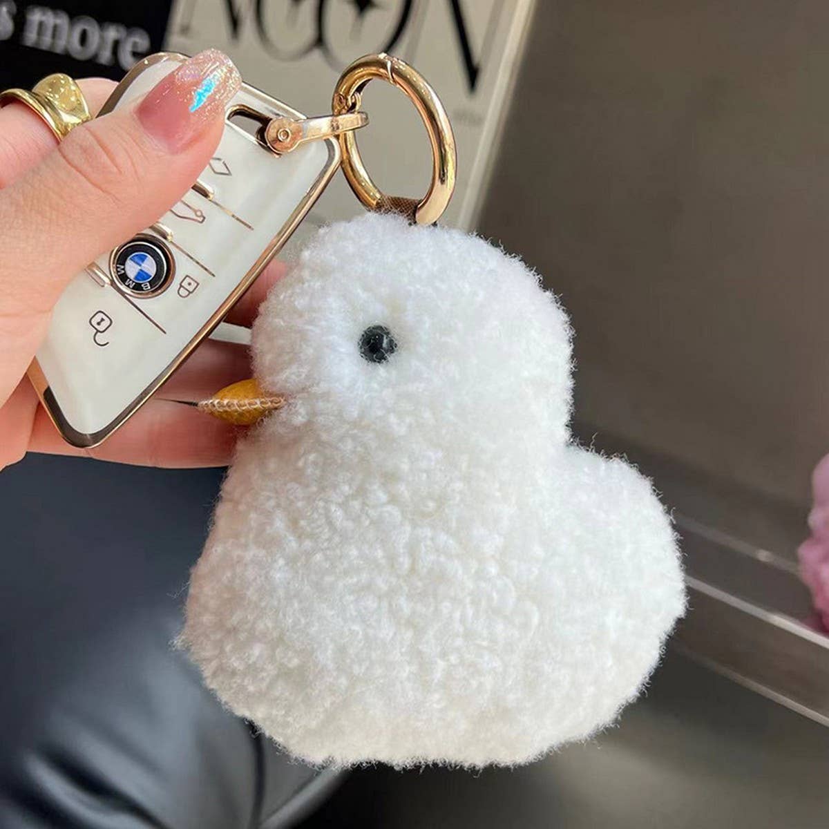 REAL WOOL YELLOW DUCK CAR KEYCHAIN PENDANT_CWMM2591