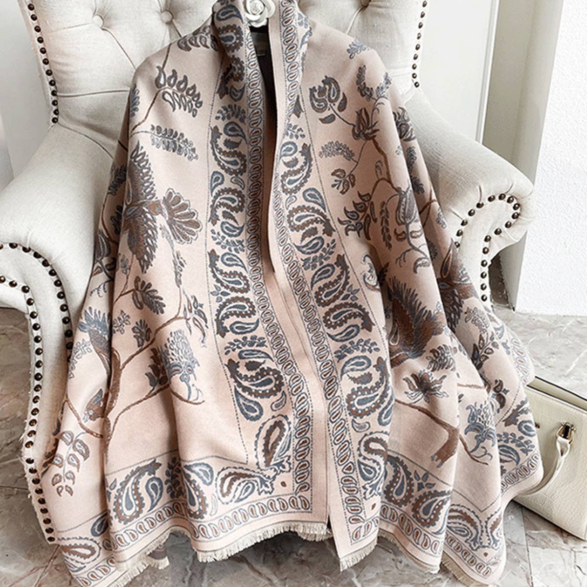 PRINTED TASSEL SHAWL BLANKET SCARF FOR OFFICE FALL_CWASC0191