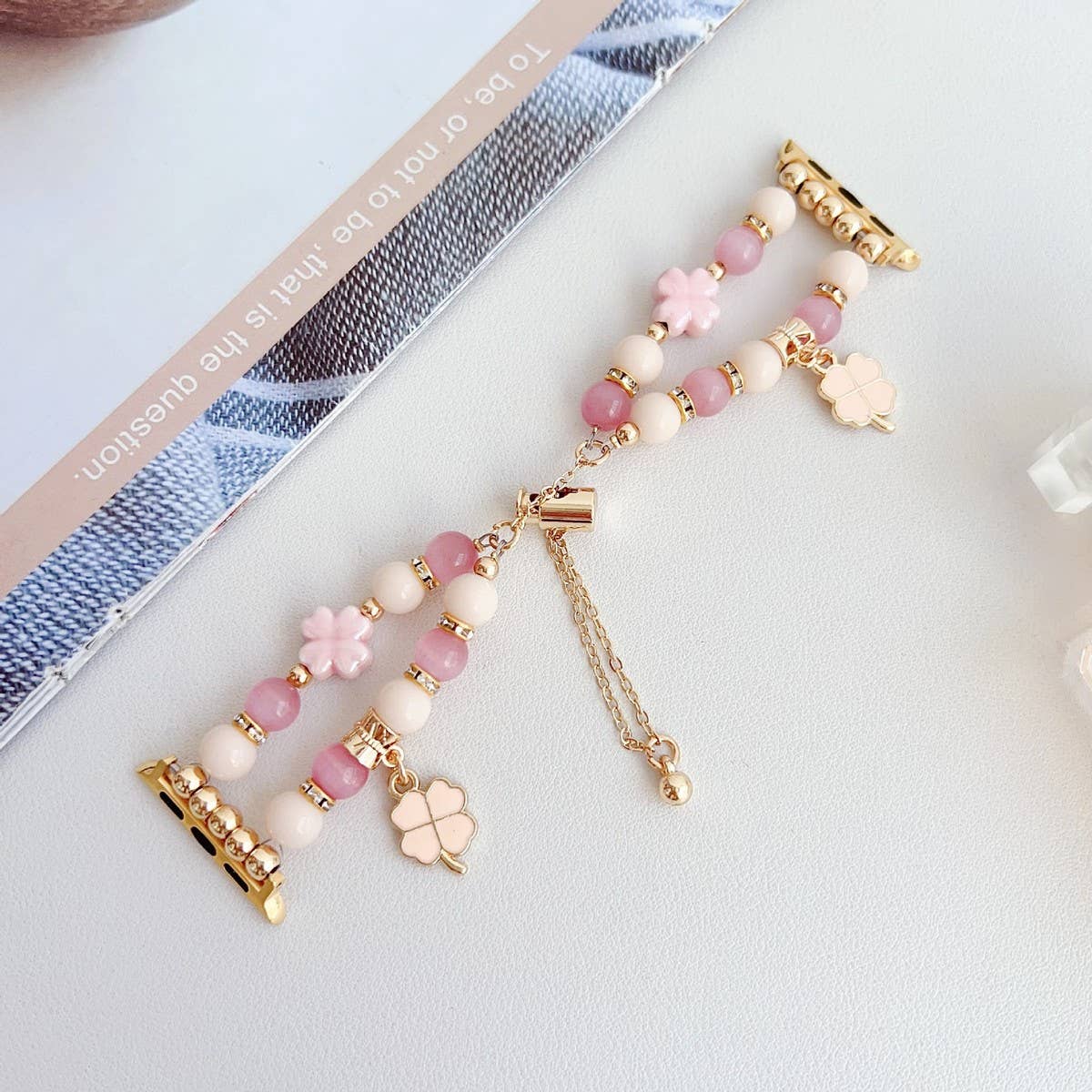 APPLE WATCH9 1 FOUR LEAF CLOVER CATS EYE BEADSTRAP_CWWW0063