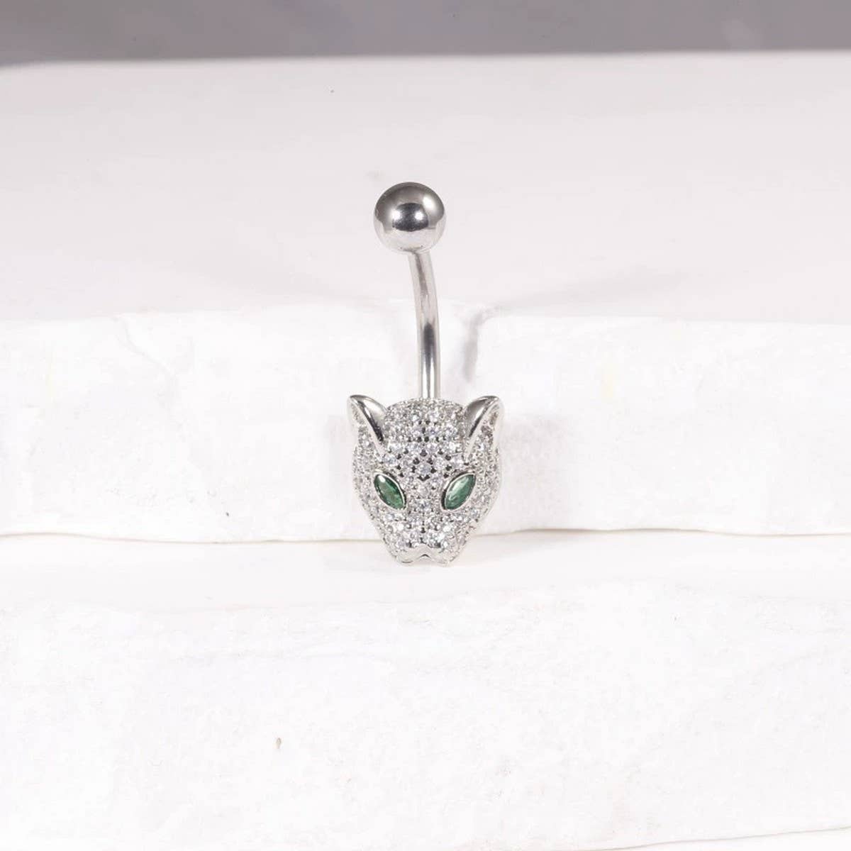 LEOPARD HEAD CZ BELLY RING BOLD PIERCING JEWELRY_CWMM9195
