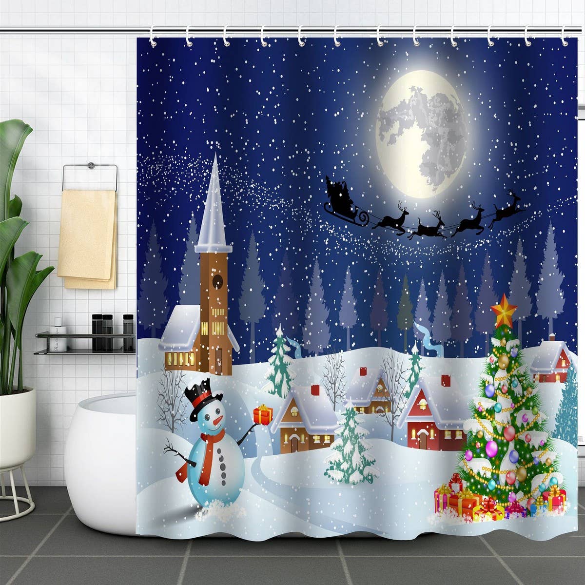 HOT SALE CHRISTMAS WATERPROOF SHOWER CURTAIN_CWMM1808