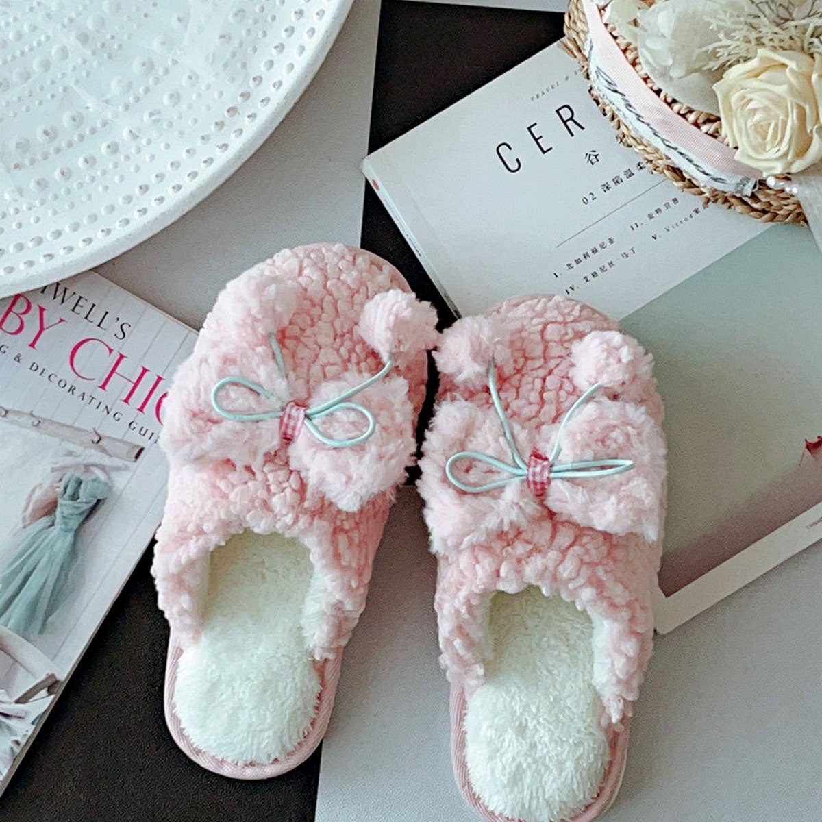 NEW STYLE PLUSH BOW COTTON SLIPPERS FOR WOMEN_CWMM2945