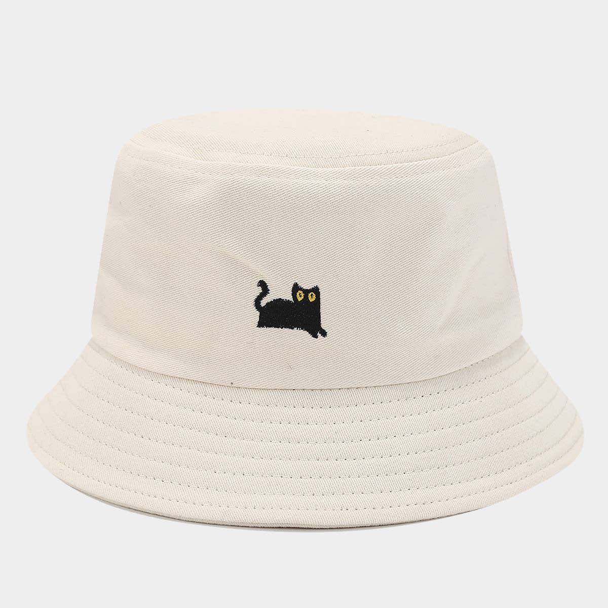 MACAROON COLORED BLACK CAT EMBROIDERED BUCKET HAT_CWAH1631