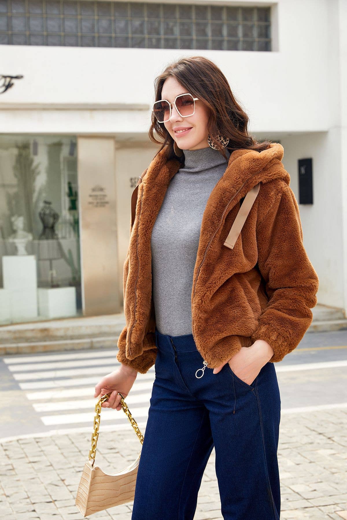 Womens Fleece Hooded Long-Sleeved Thermal Jacket