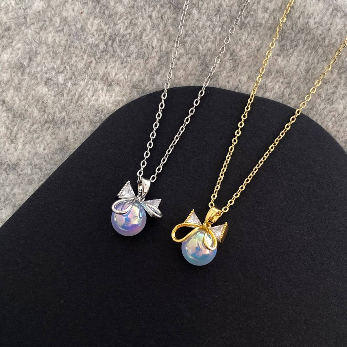 MERMAID PEARL BOW ZIRCON NECKLACE FOR WOMEN_CWAJE3087