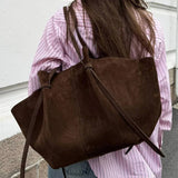 Vintage Suede Shoulder Tote Bag, Minimal Style_Cwab5395
