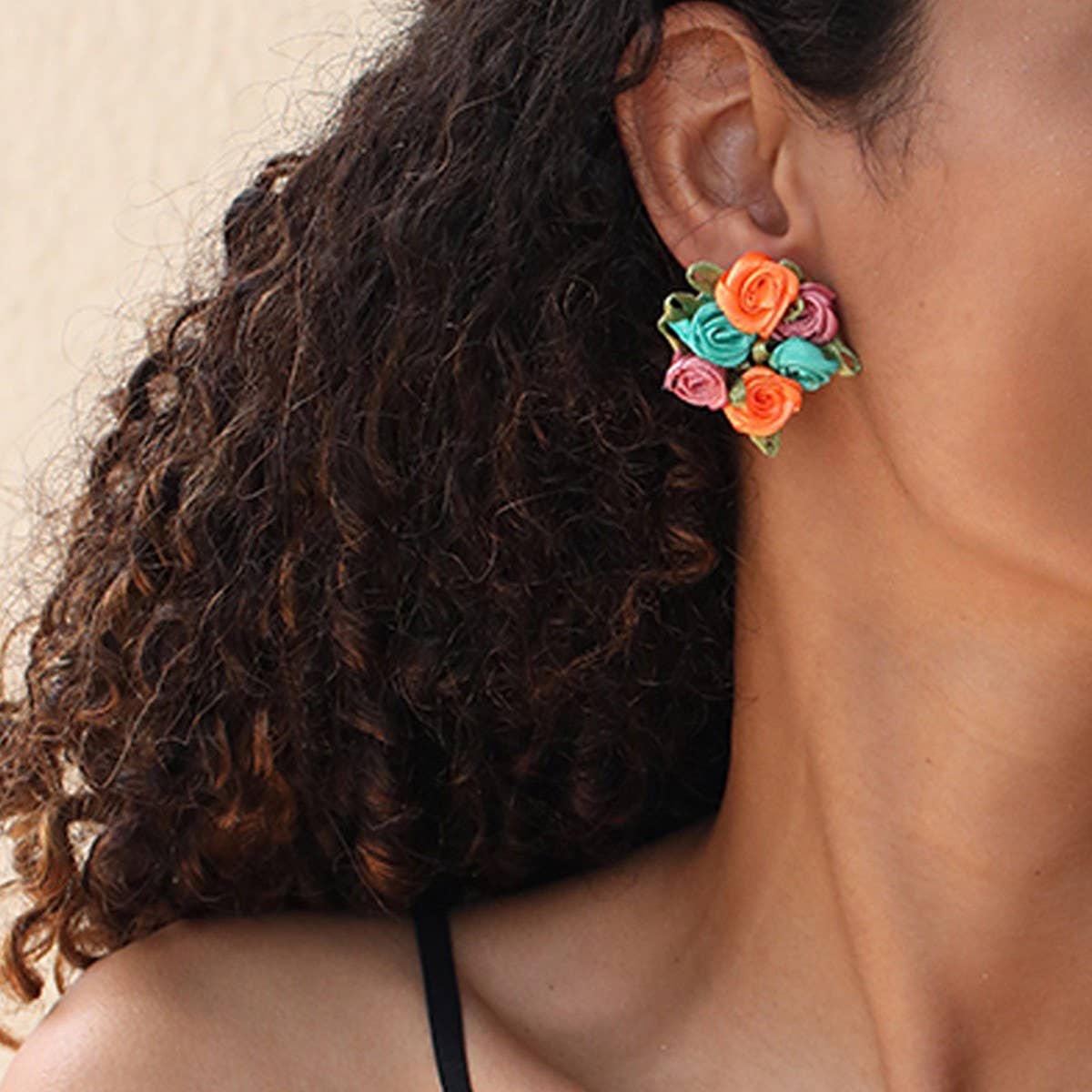 HANDMADE ROSE CHIC FRESH FABRIC STUD EARRINGS_CWMM6267