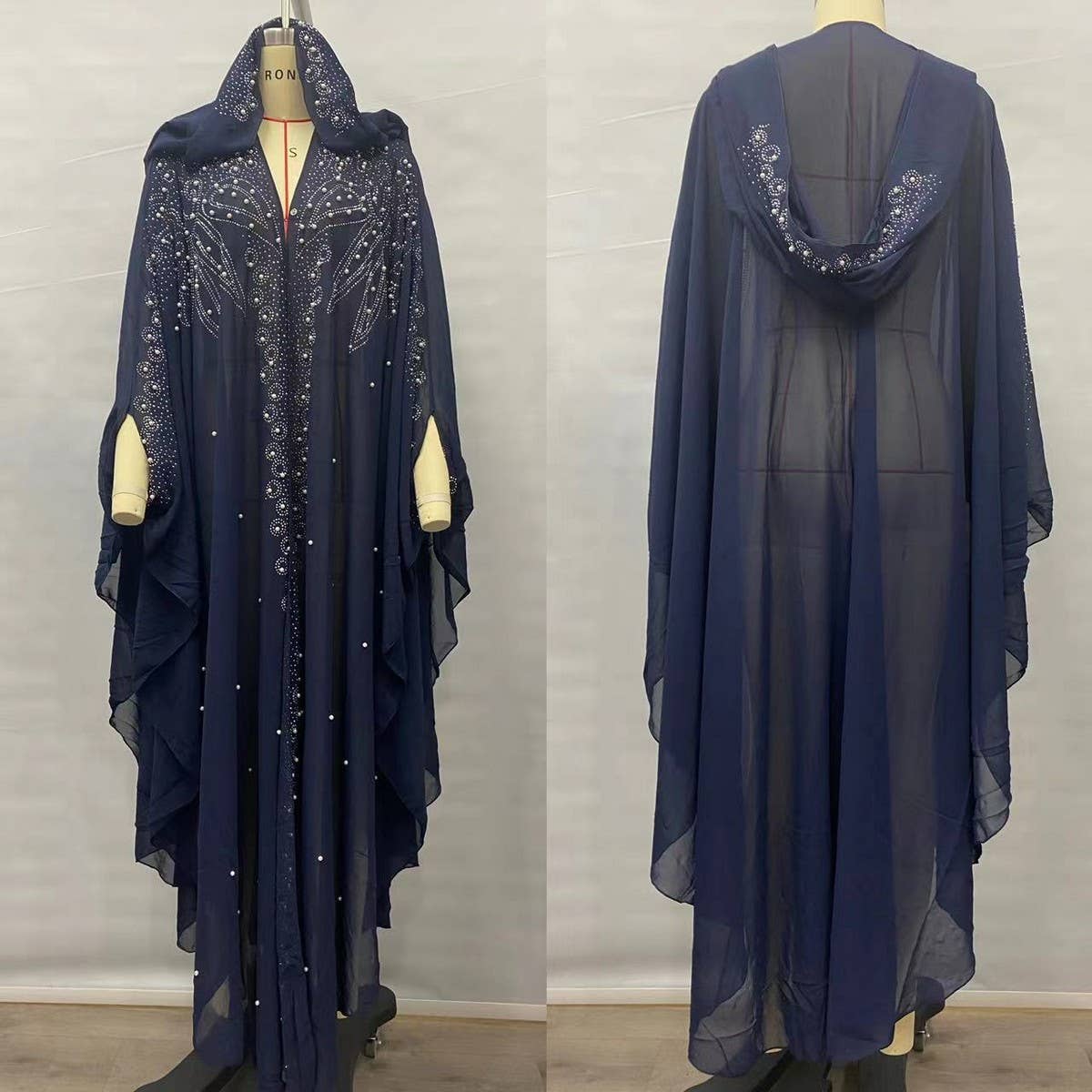 AFRICAN BEADED LONG ROBE MUSLIM CAPE HOODED DRESS_CWMM6138